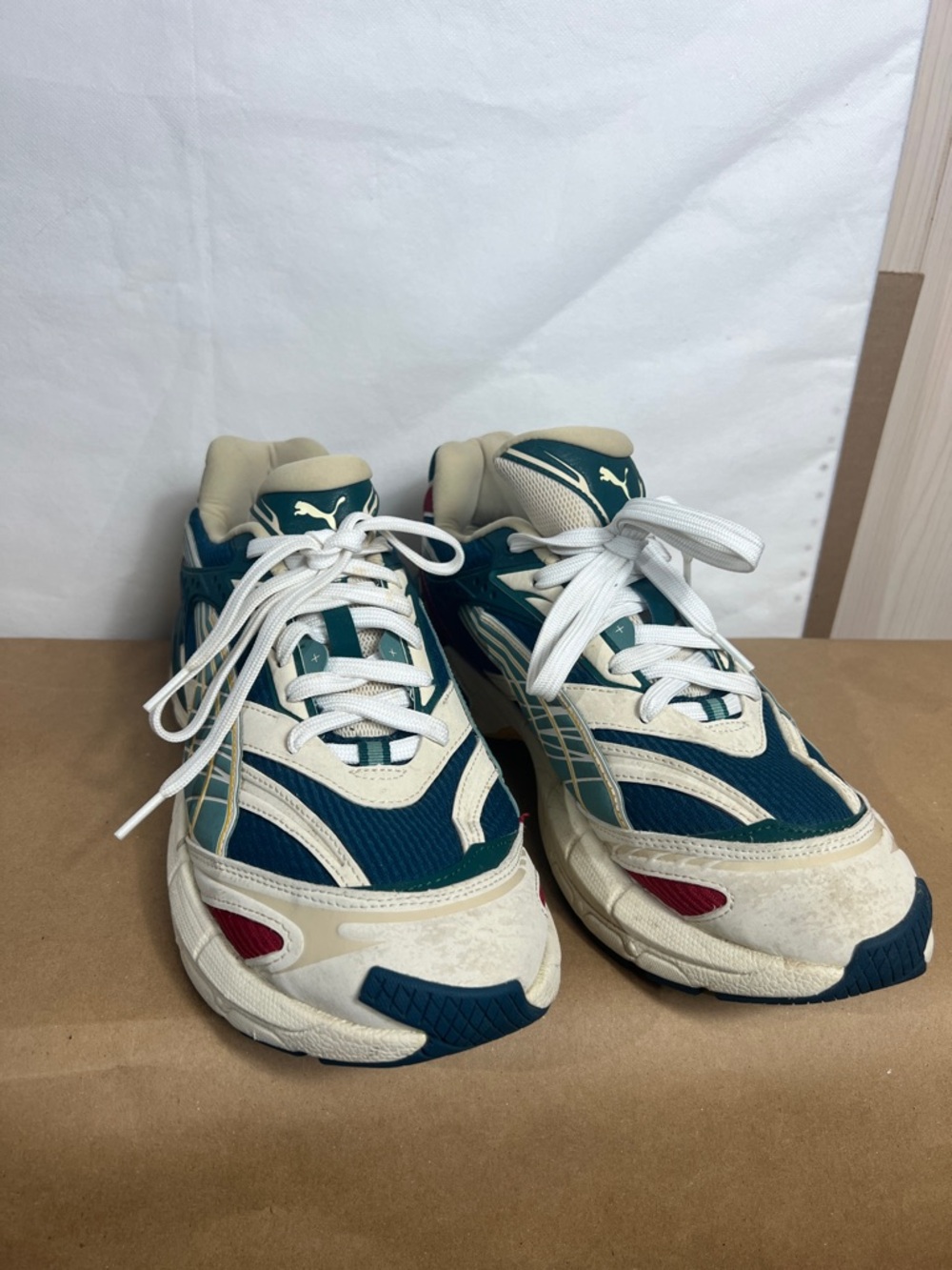 Puma Teal, Cream & Burgundy Retro Running Shoes